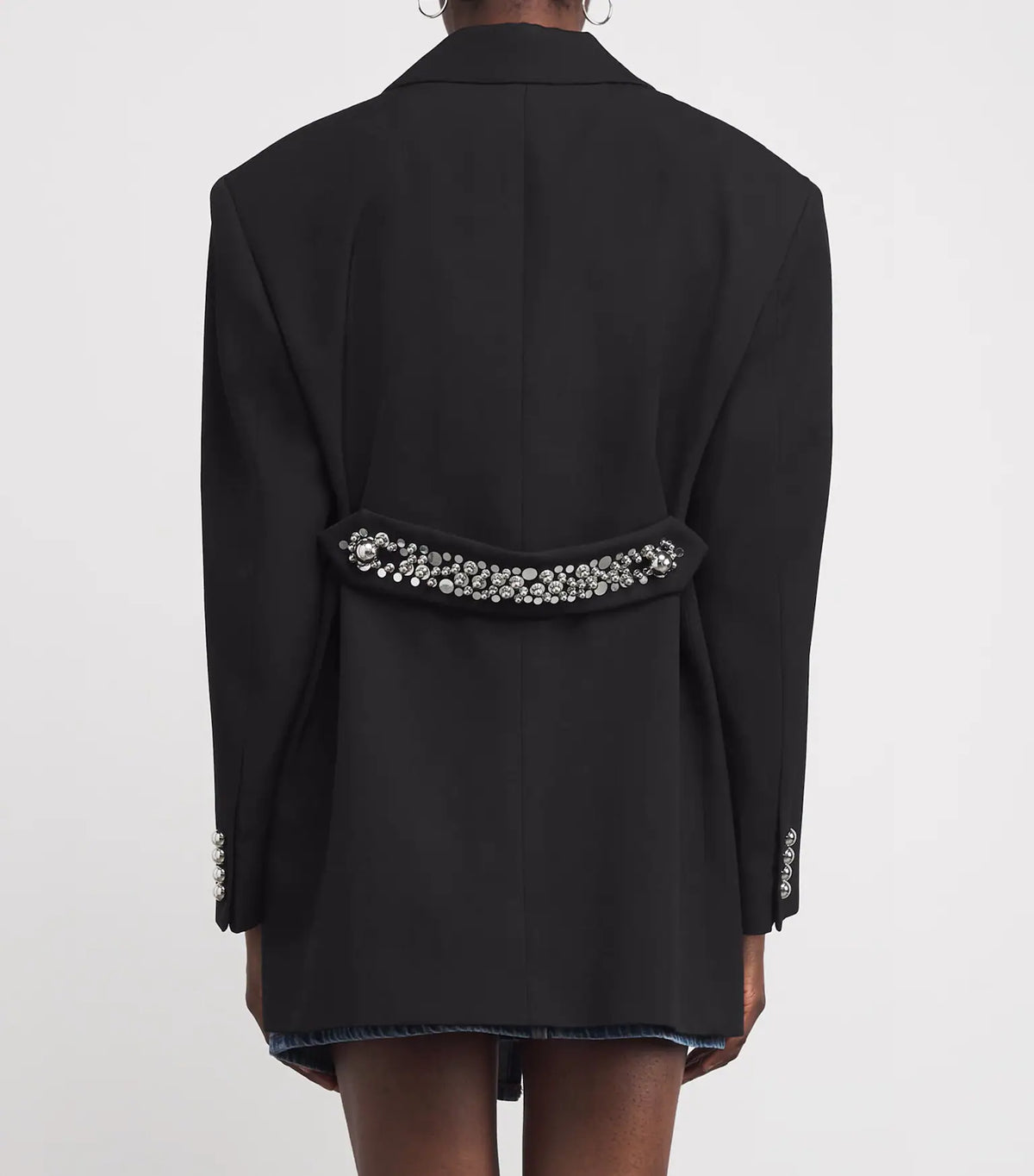 BLACK EMBROIDERED BLAZER IN WOOL GRAIN DE POUDRE