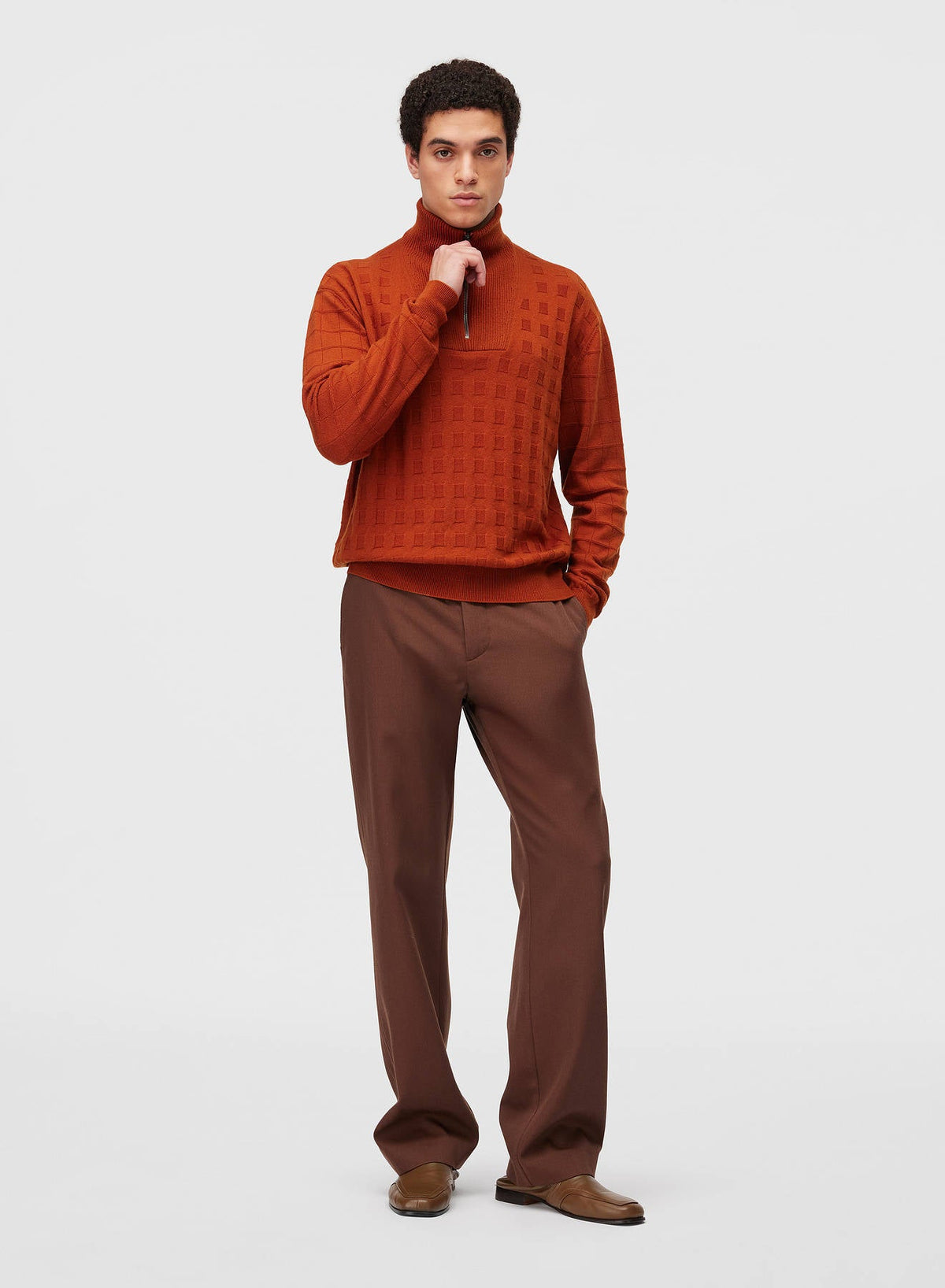 CLAY WINDOW ZIP UP MOCKNECK