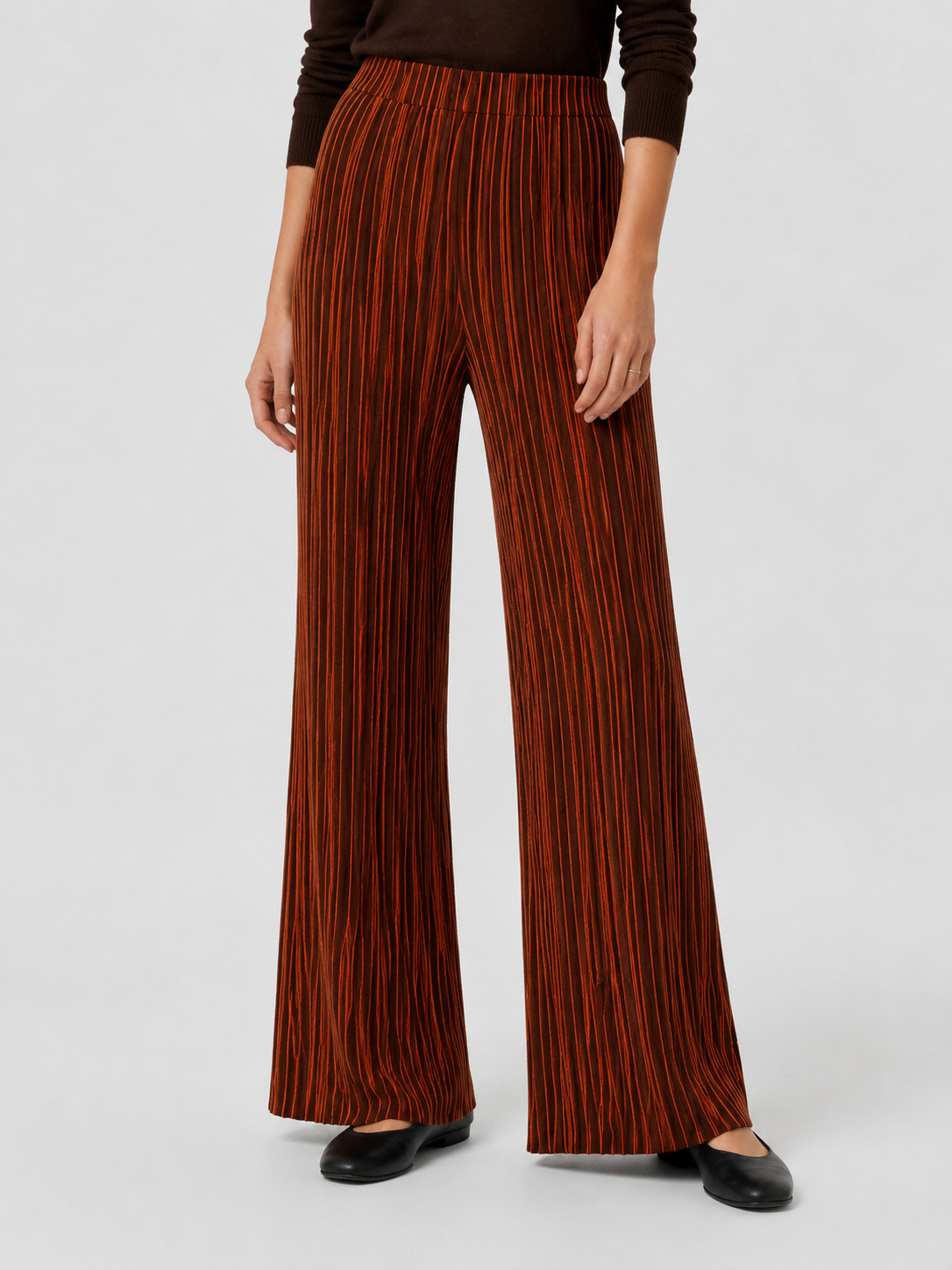 CHOCOLATE AND ORANGE STRIPED WIDE PANTS