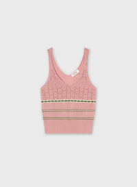 PINK ROSE, BUTTER, GREEN MIX STITCH KNIT TOP