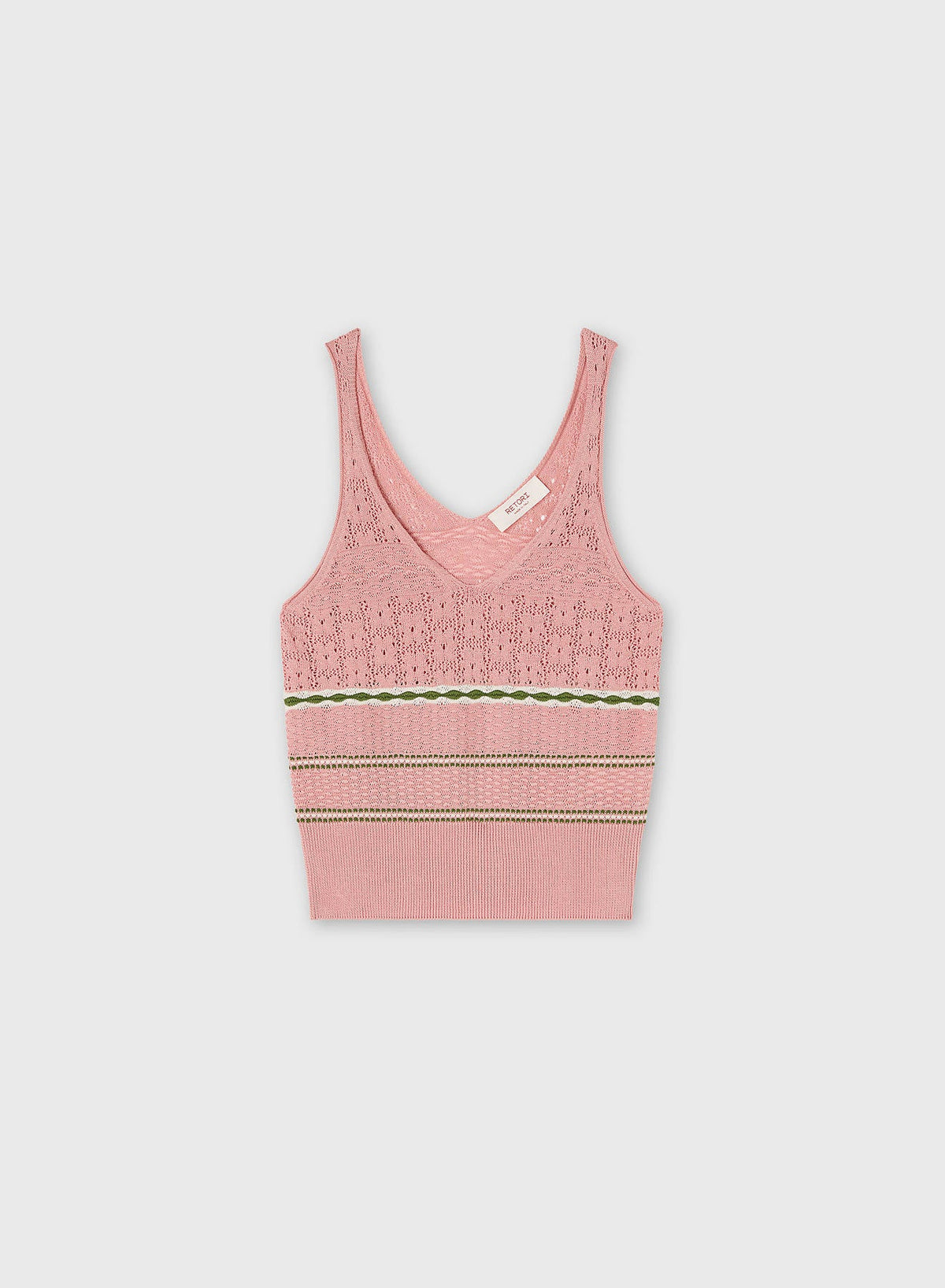 PINK ROSE, BUTTER, GREEN MIX STITCH KNIT TOP