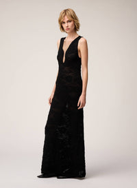 BLACK JACQUARD KNIT DRESS WITH NET DETAIL