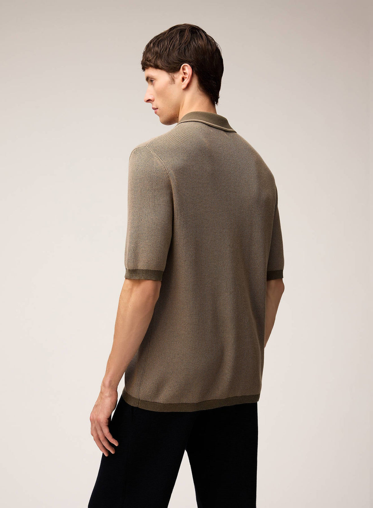 SAND AND OLIVE GREEN VANIS? KNIT SHORT SLEEVES SHIRT