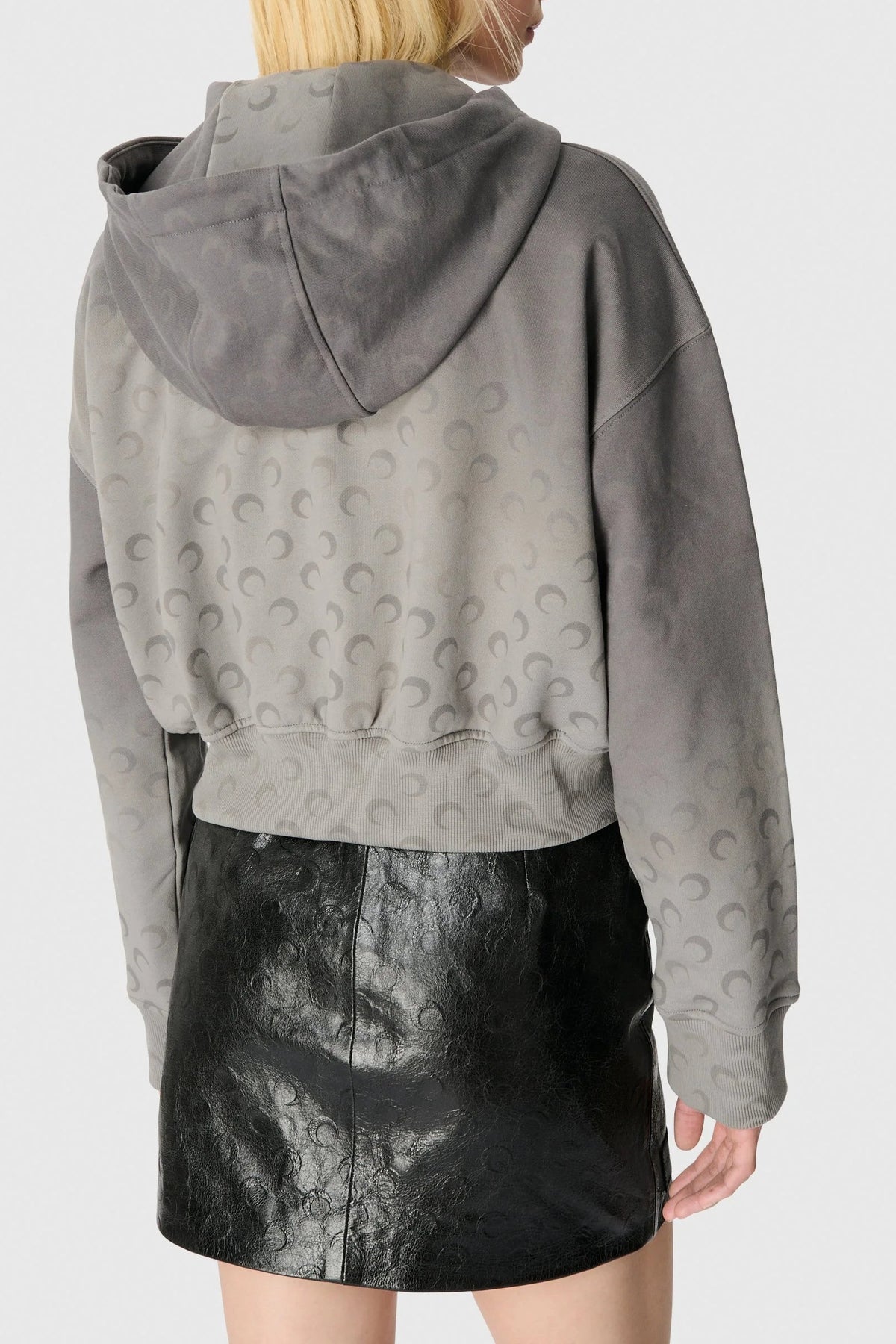 Faded Moon Fleece Cropped Zipped Hoodie - Gris