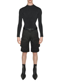 RAW BLUE / BLACK // raw blue bi-material denim shorts