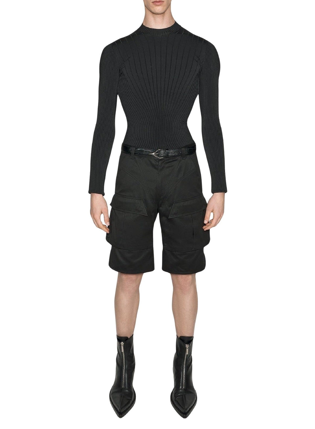 RAW BLUE / BLACK // raw blue bi-material denim shorts