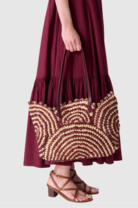 Two-tone raffia basket - Bordeaux