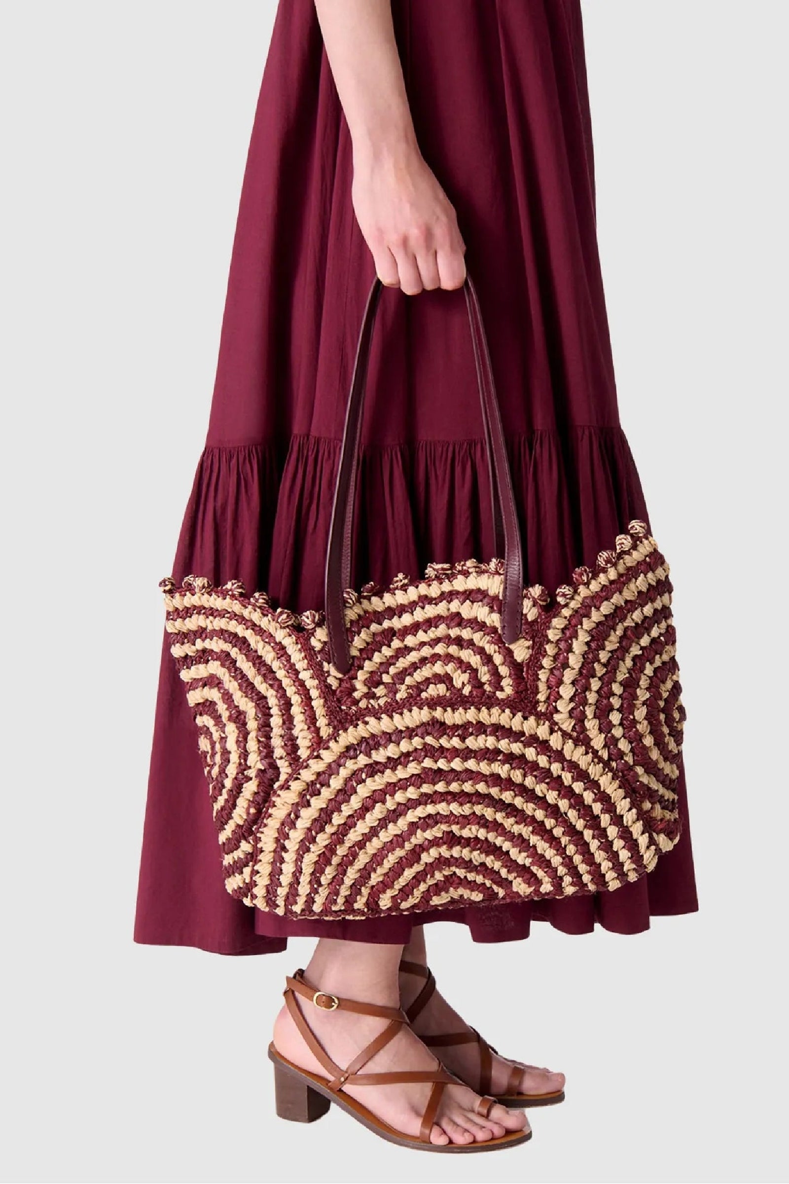 Two-tone raffia basket - Bordeaux