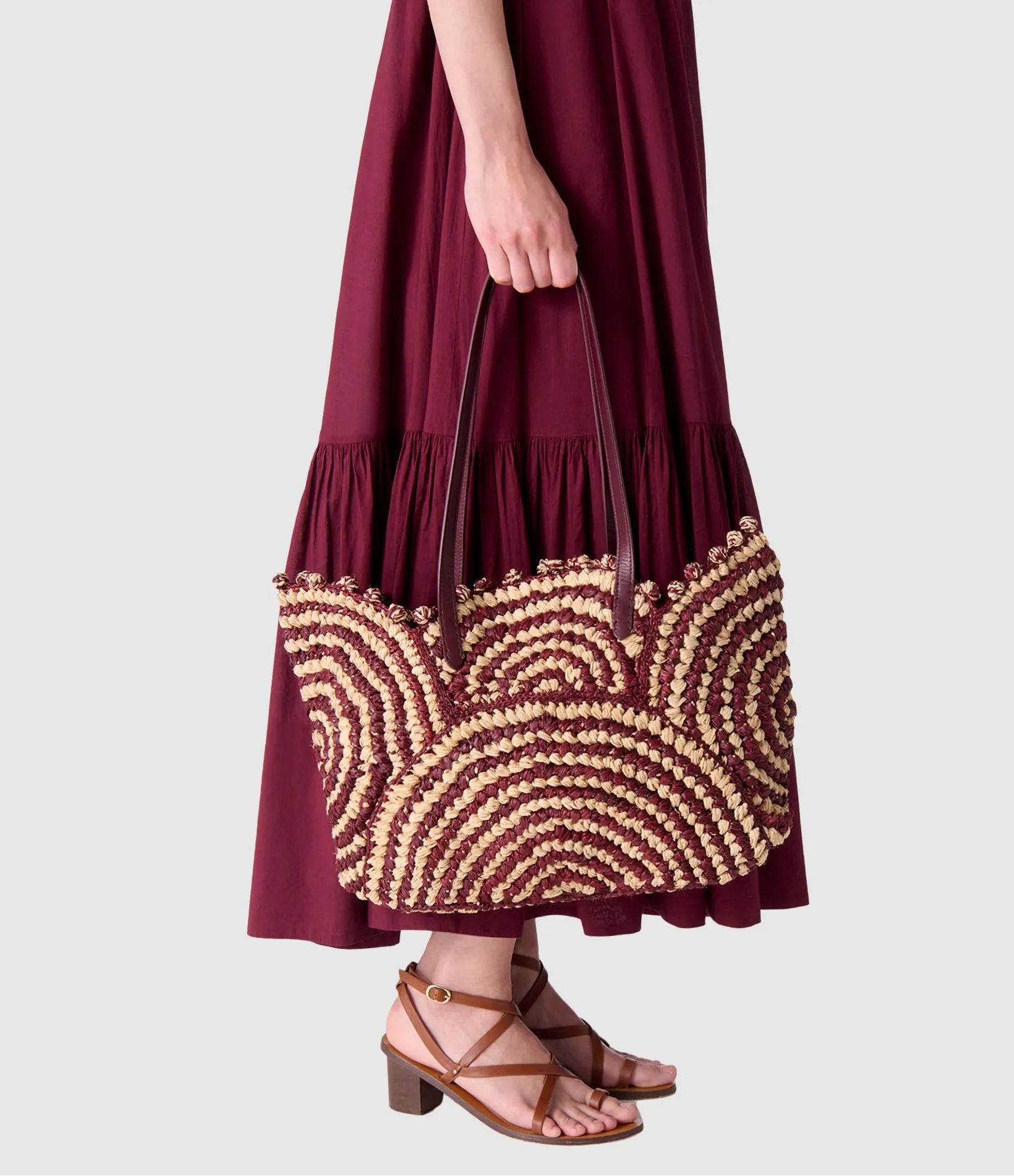 Panier bicolore en raphia - Bordeaux