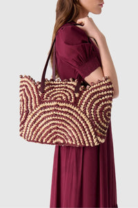 Two-tone raffia basket - Bordeaux