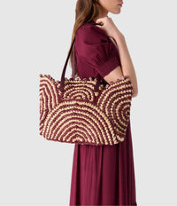 Panier bicolore en raphia - Bordeaux