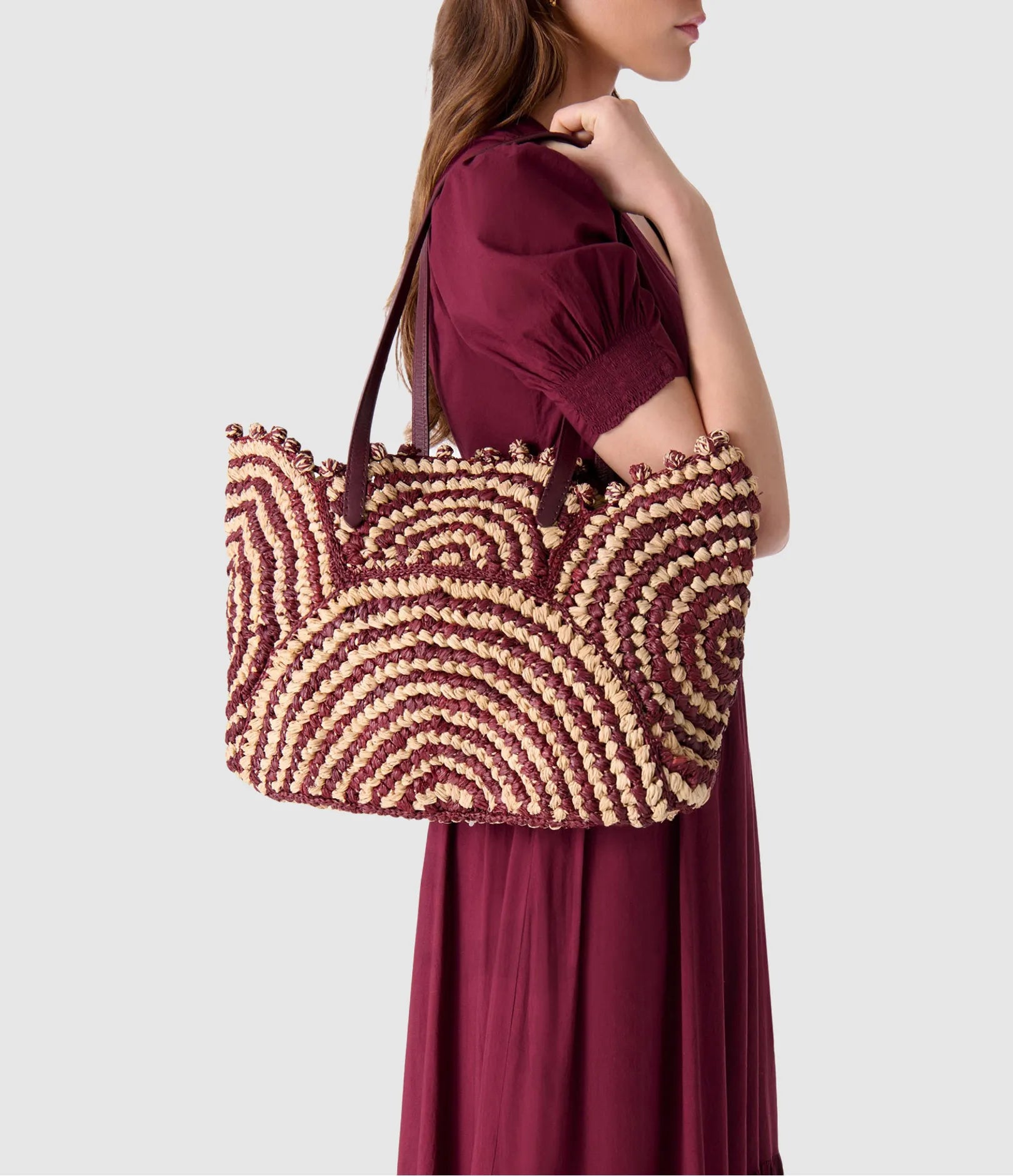 Panier bicolore en raphia - Bordeaux