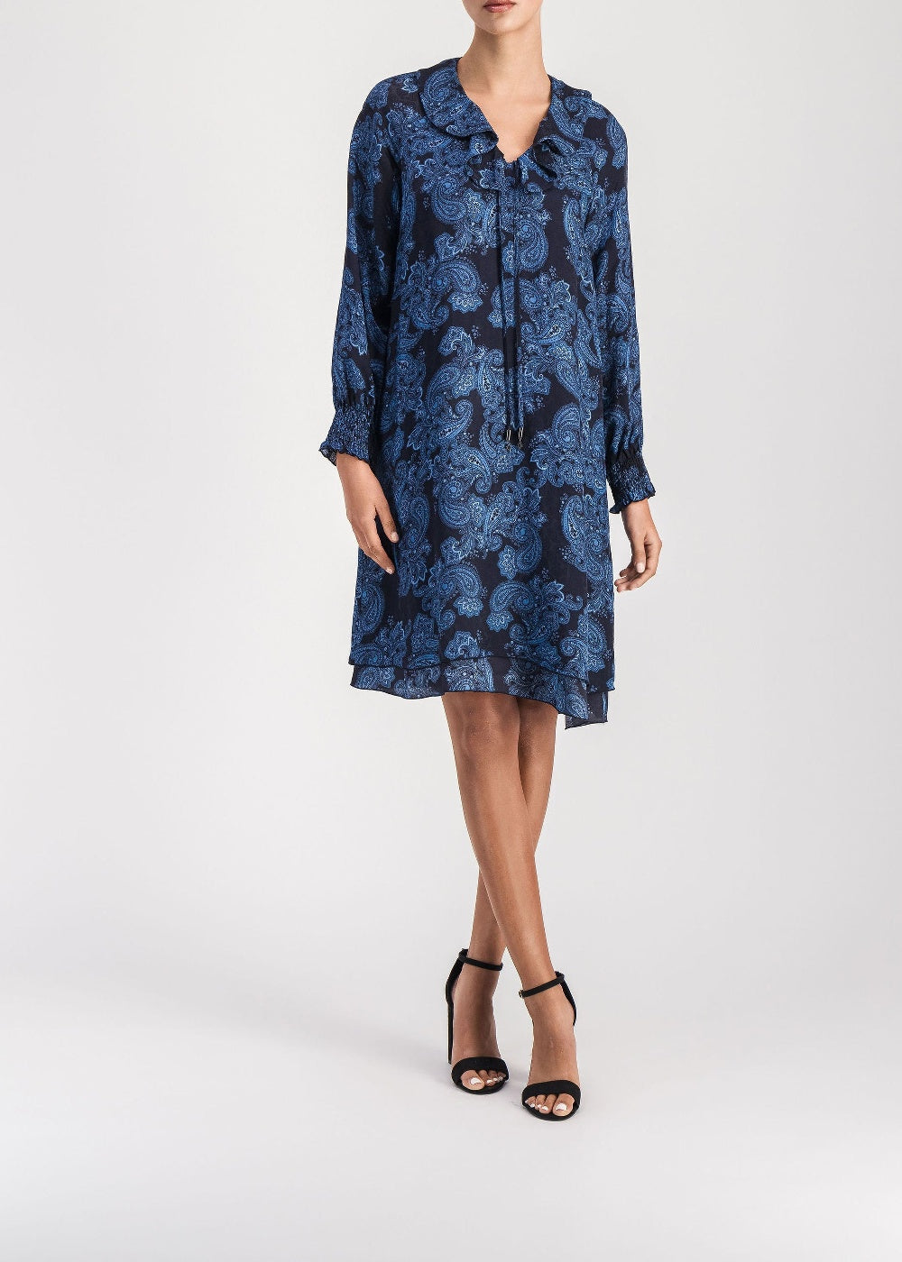 Silk dress with ruffled detailing - Blue
