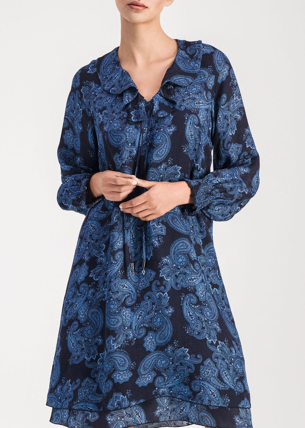Silk dress with ruffled detailing - Blue