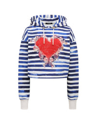 Cropped sweatshirt with St Valentine's print - White & Dark Blue & Red