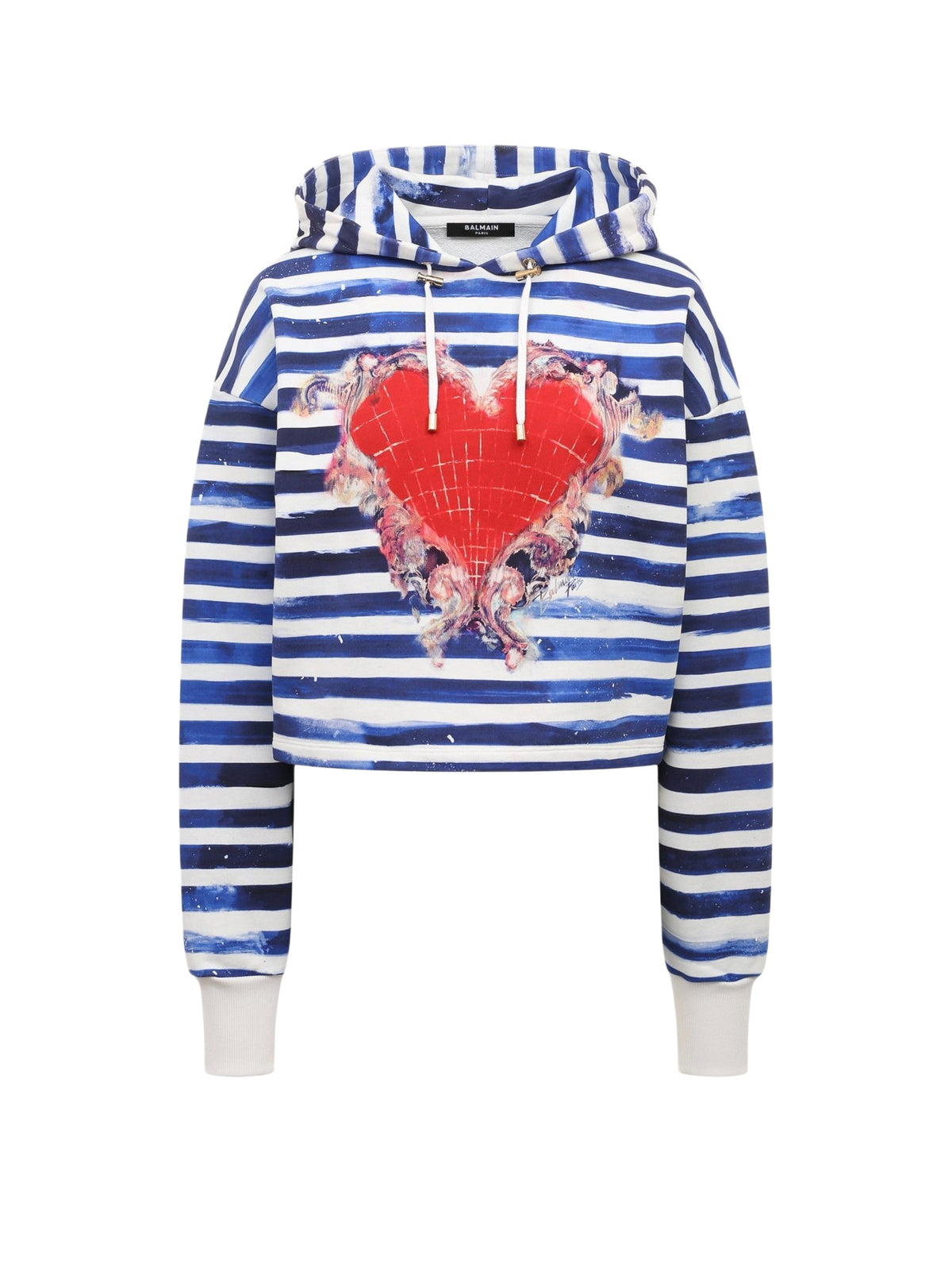 Cropped sweatshirt with St Valentine's print - White & Dark Blue & Red