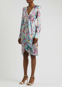 Robe midi drapée en soie - Multicolore Pastel
