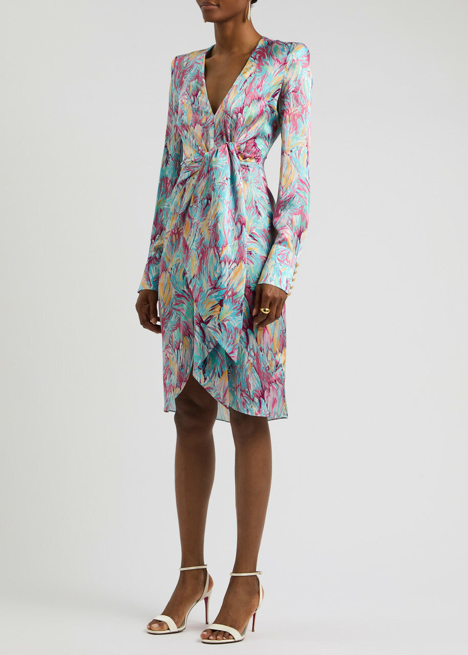 Robe midi drapée en soie - Multicolore Pastel