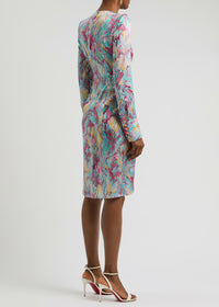 Robe midi drapée en soie - Multicolore Pastel