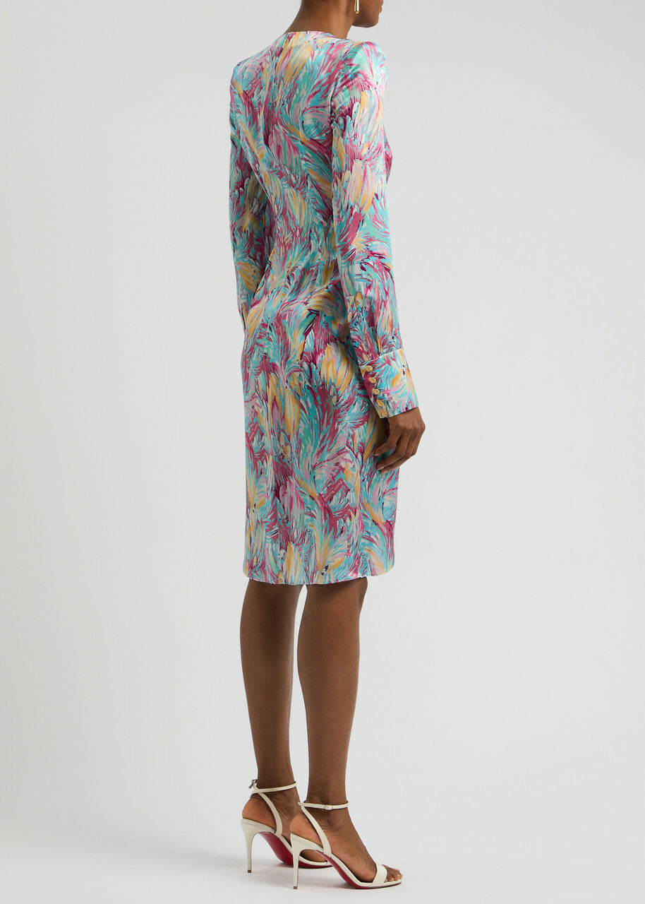 Robe midi drapée en soie - Multicolore Pastel
