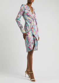 Robe midi drapée en soie - Multicolore Pastel