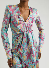 Robe midi drapée en soie - Multicolore Pastel