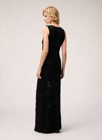 BLACK JACQUARD KNIT DRESS WITH NET DETAIL