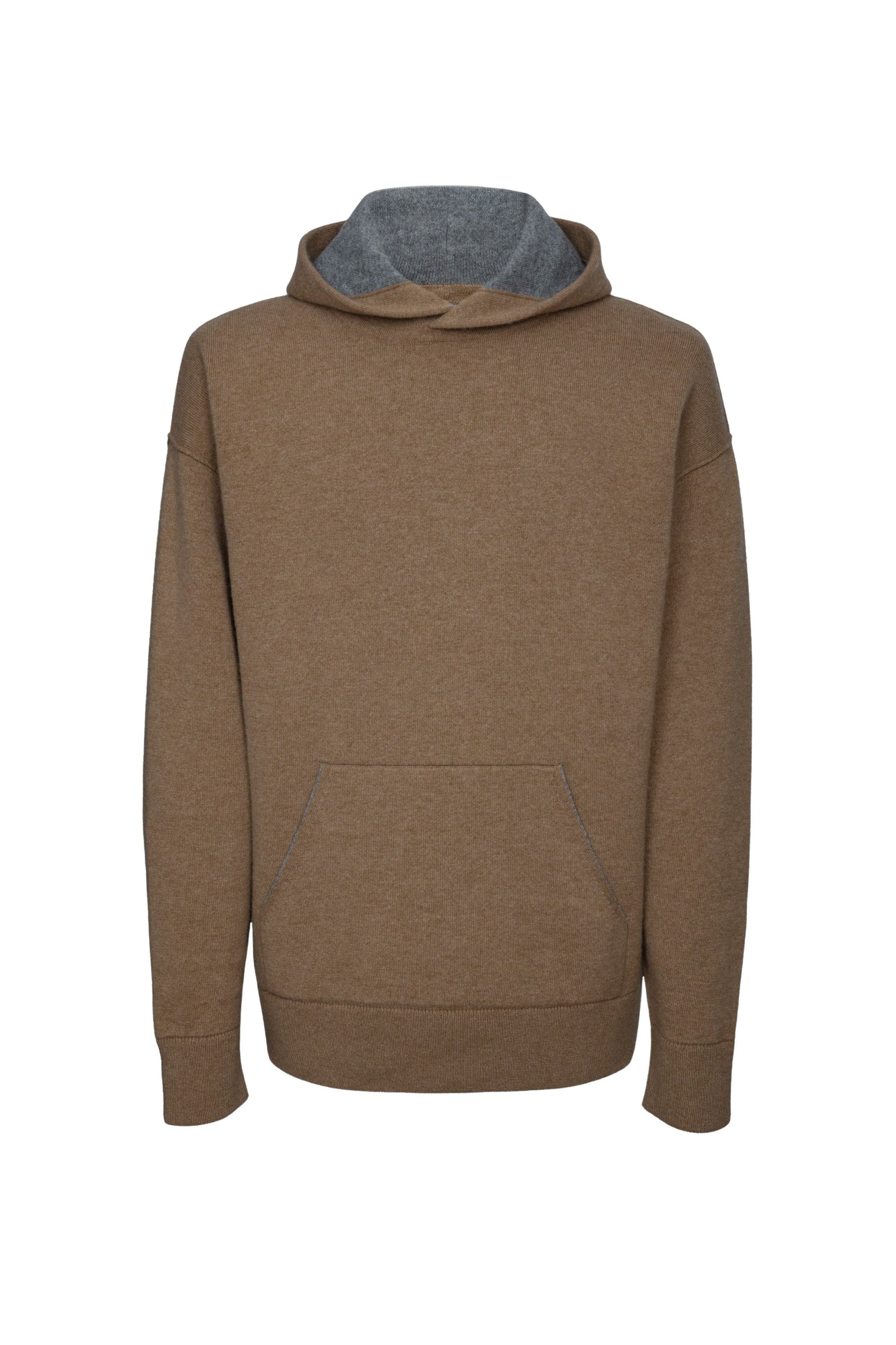 Sweat à capuche unisexe Claude en cachemire réversible - Camel & Gris Clair