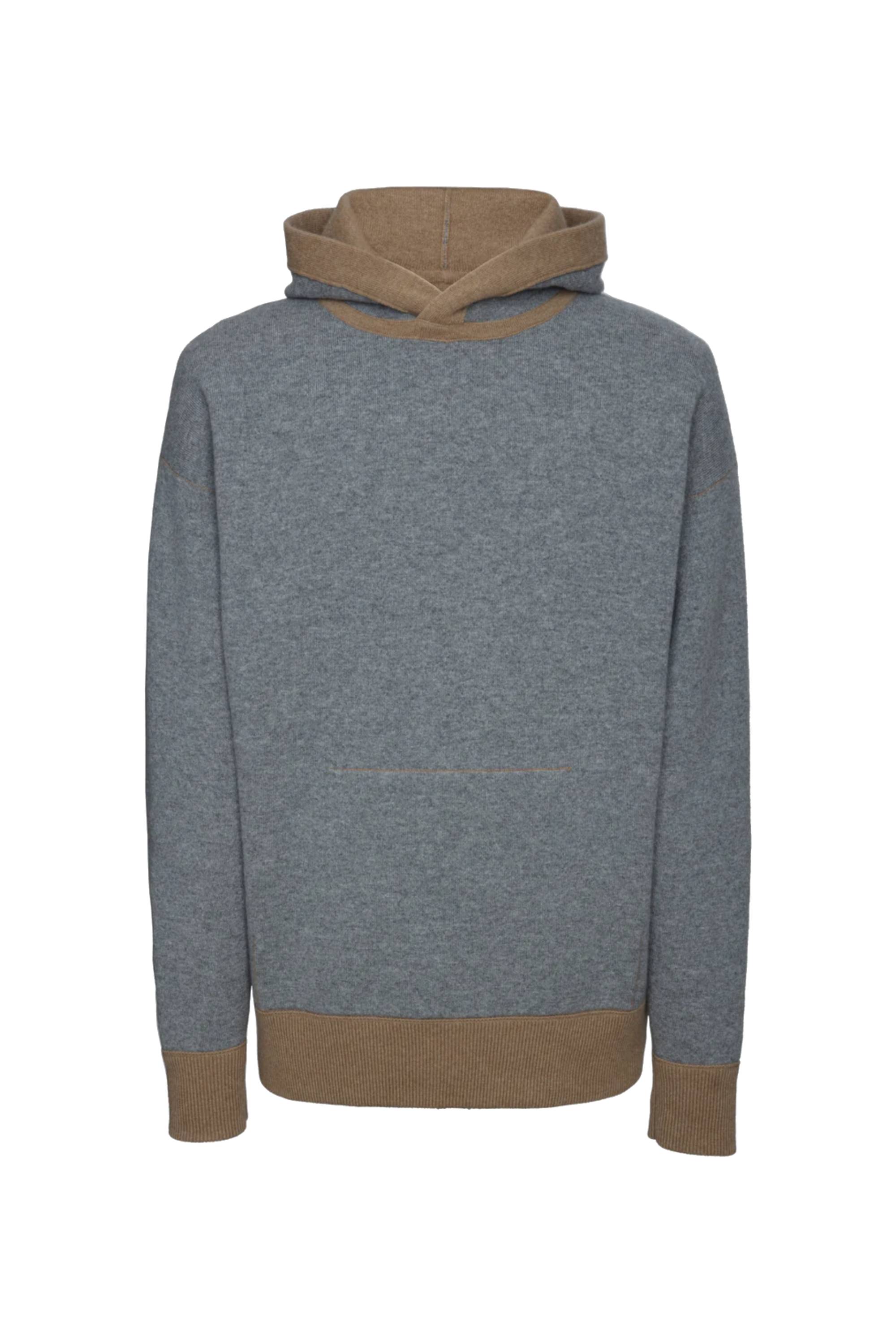 Sweat à capuche unisexe Claude en cachemire réversible - Camel & Gris Clair