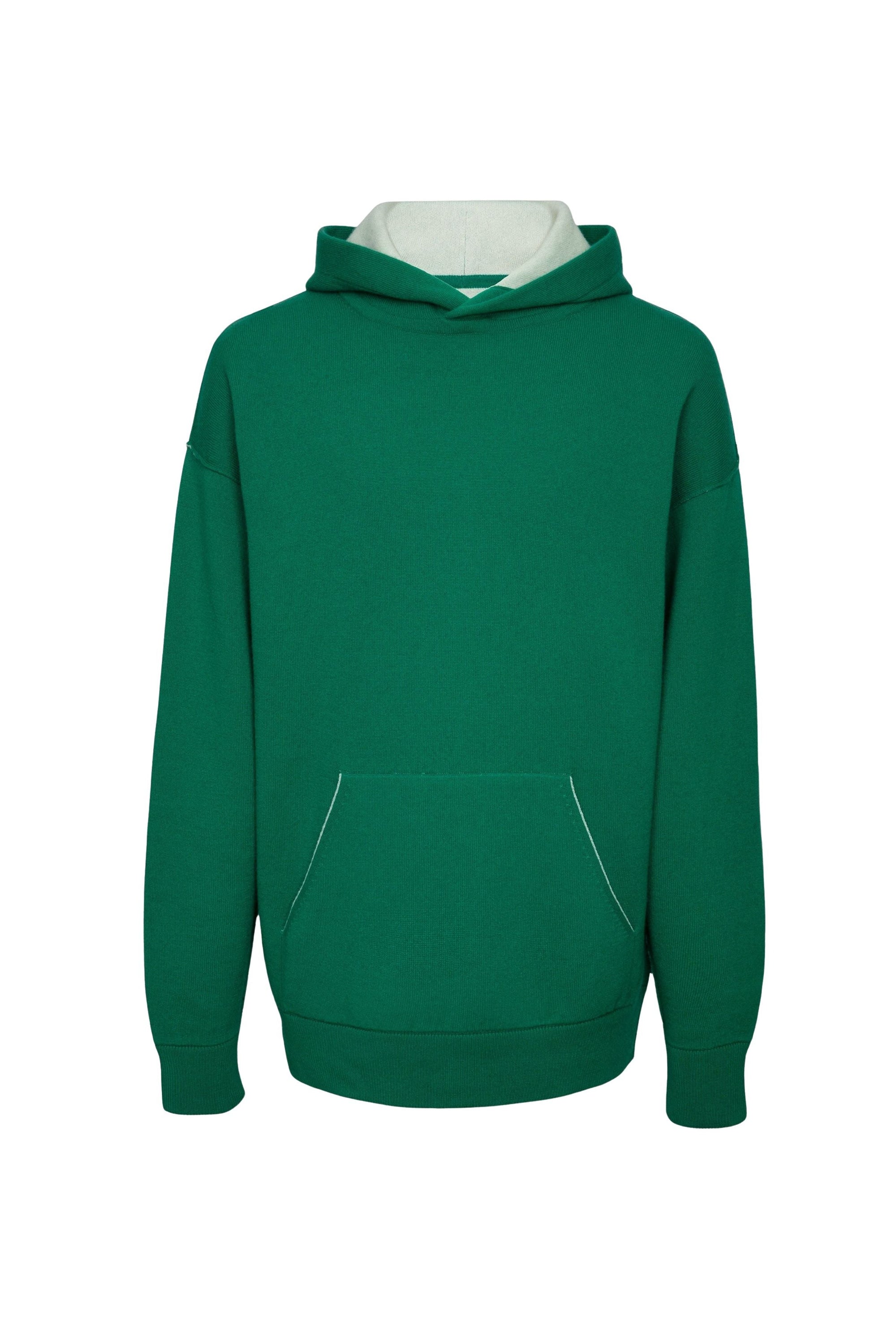 Sweat à capuche unisexe Claude en cachemire réversible - Vert Golf & Lait