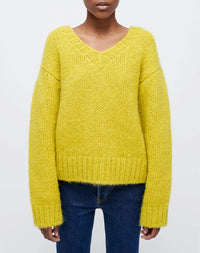 50's wool V-neck jumper - Chartreuse