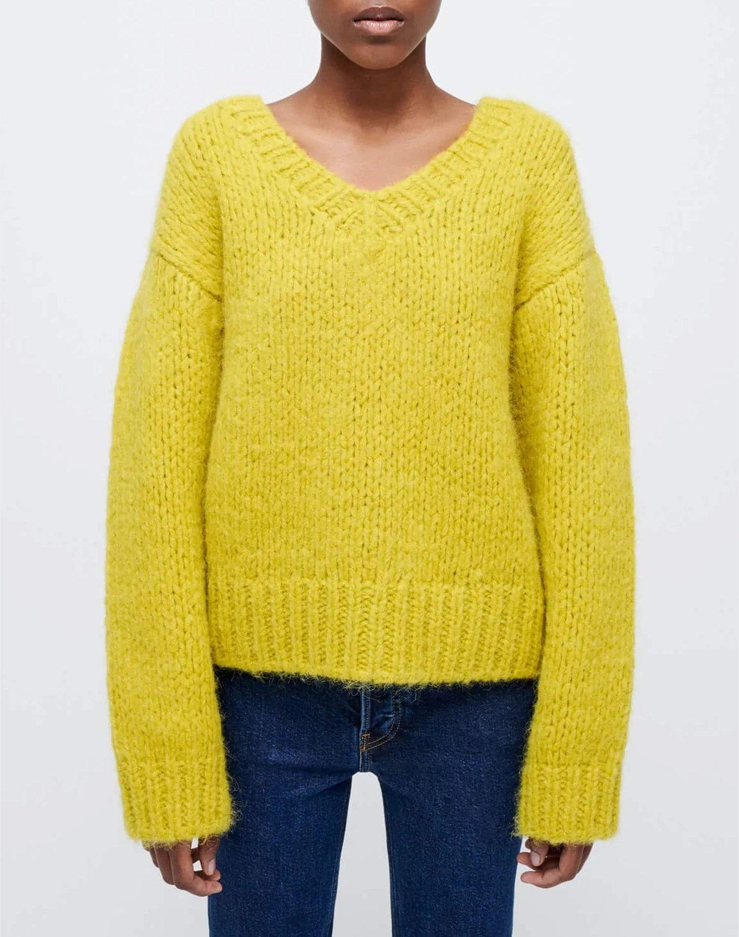 50's wool V-neck jumper - Chartreuse
