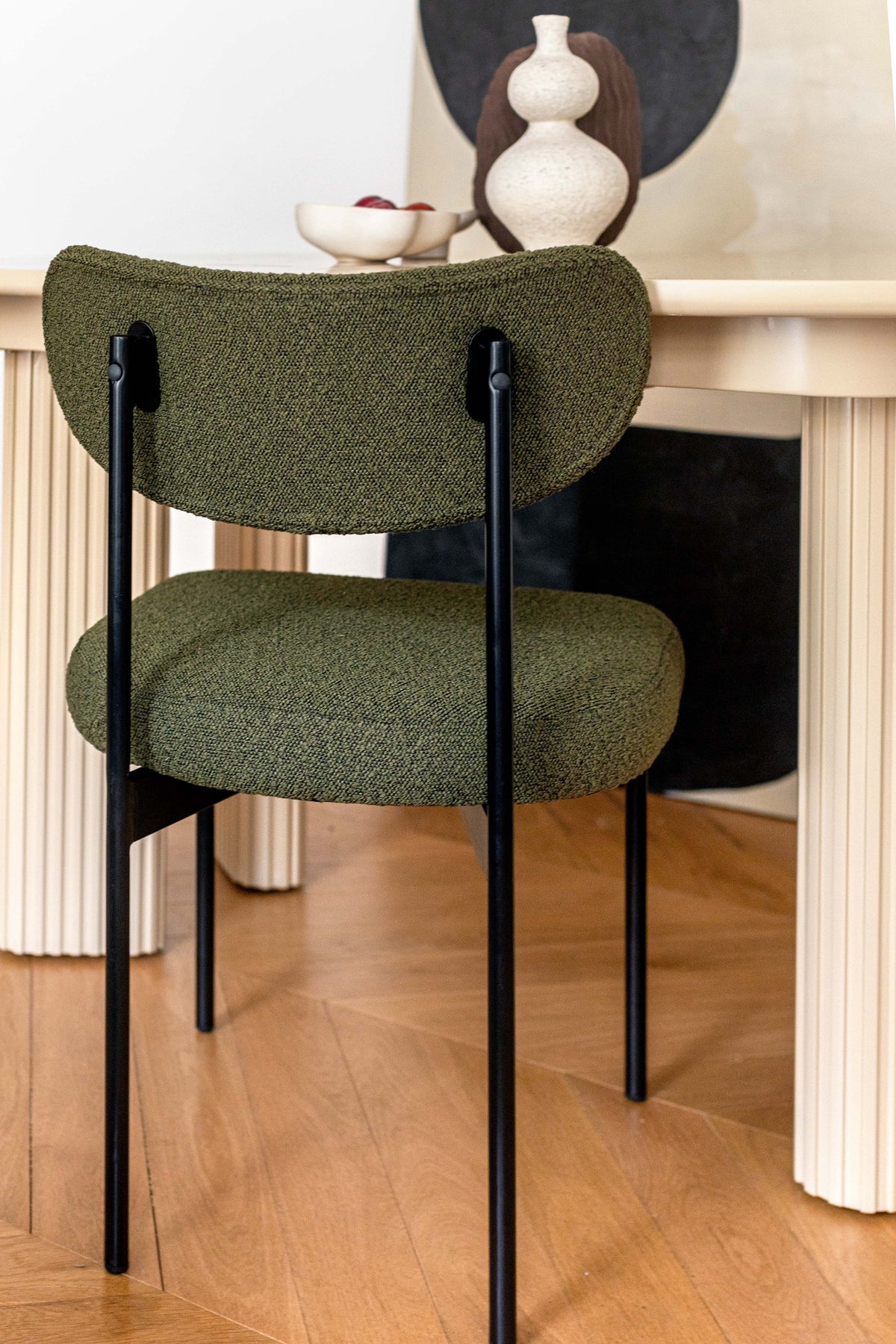 Chaise Jasper en tissu bouclé - Vert kaki