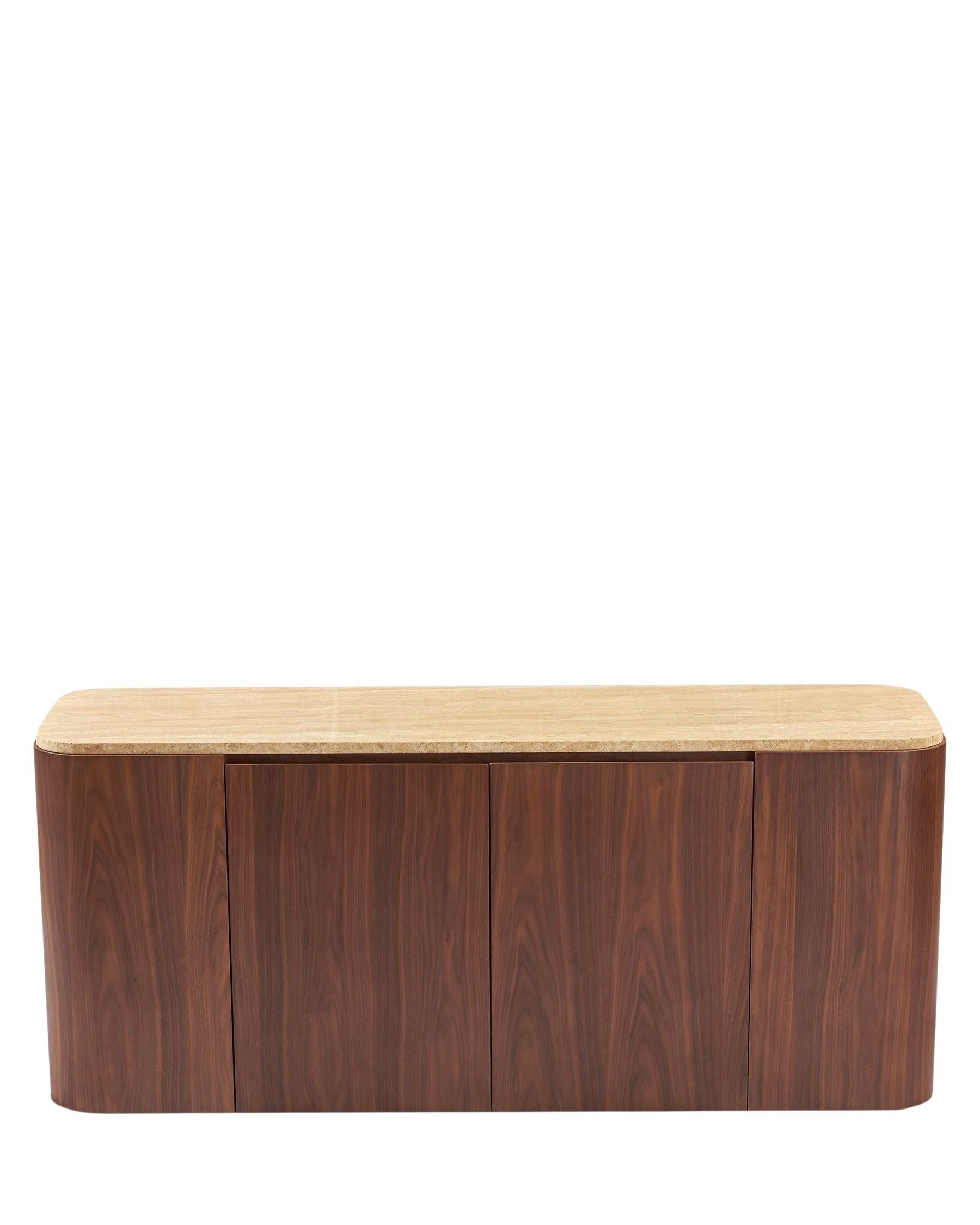 Buffet Orion en bois et pierre de Travertin - Travertin