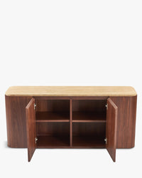Buffet Orion en bois et pierre de Travertin - Travertin