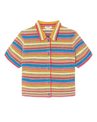 Short-sleeved linen polo cardigan - Multicolorstripe