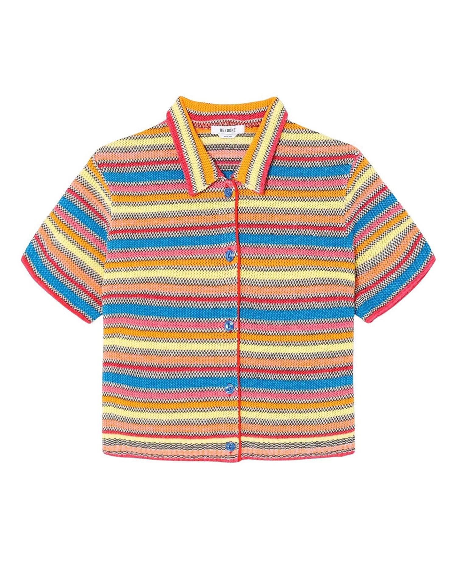 Short-sleeved linen polo cardigan - Multicolorstripe