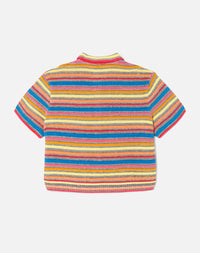 Short-sleeved linen polo cardigan - Multicolorstripe