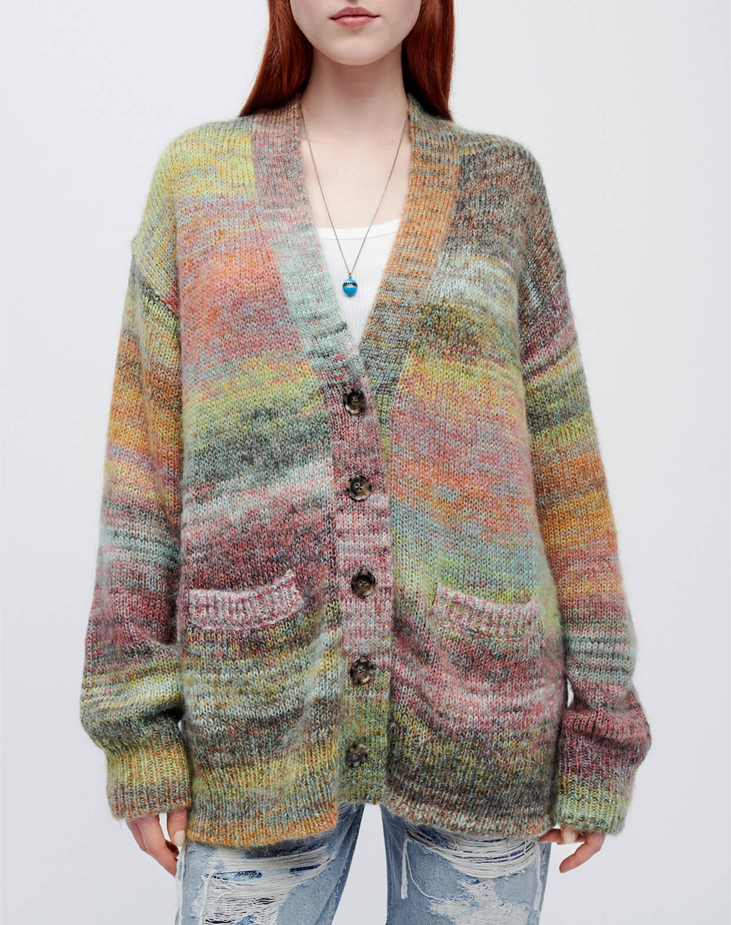 90's oversized cardigan - Lime Space Dye