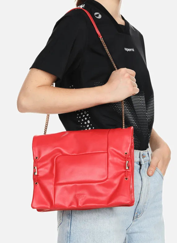 Grand sac à rabat Billie en cuir matelassé - Tomate