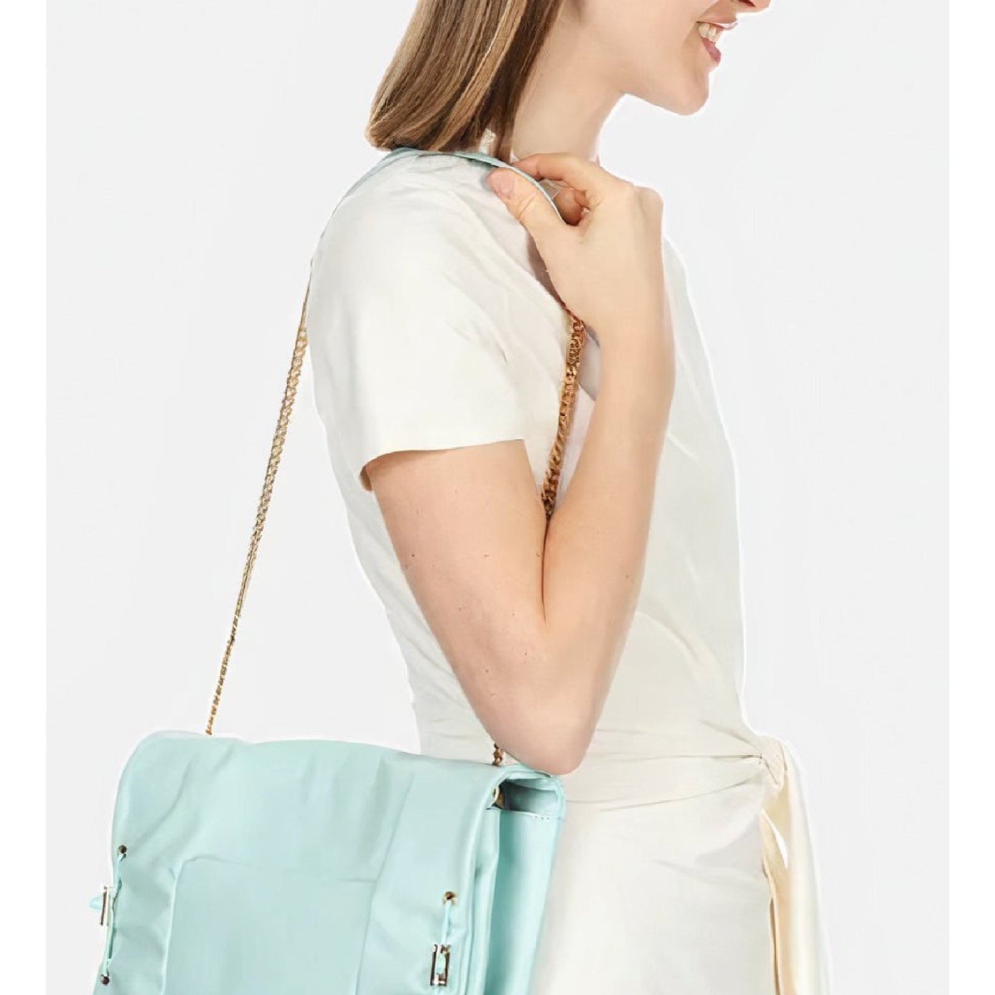 Grand sac à rabat Billie en cuir matelassé - Menthe
