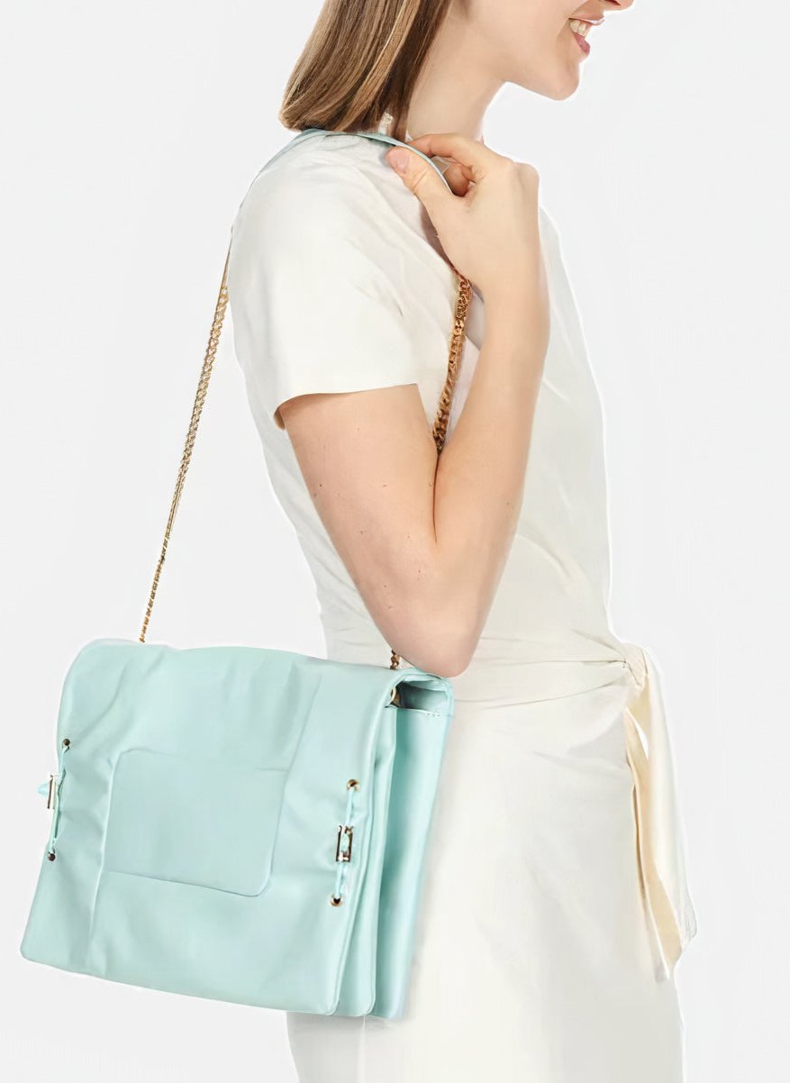 Grand sac à rabat Billie en cuir matelassé - Menthe