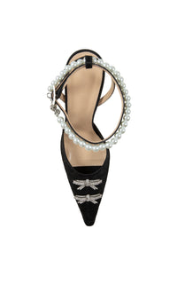 Matilda 100 strappy pumps in mixed silk & pearls - Black