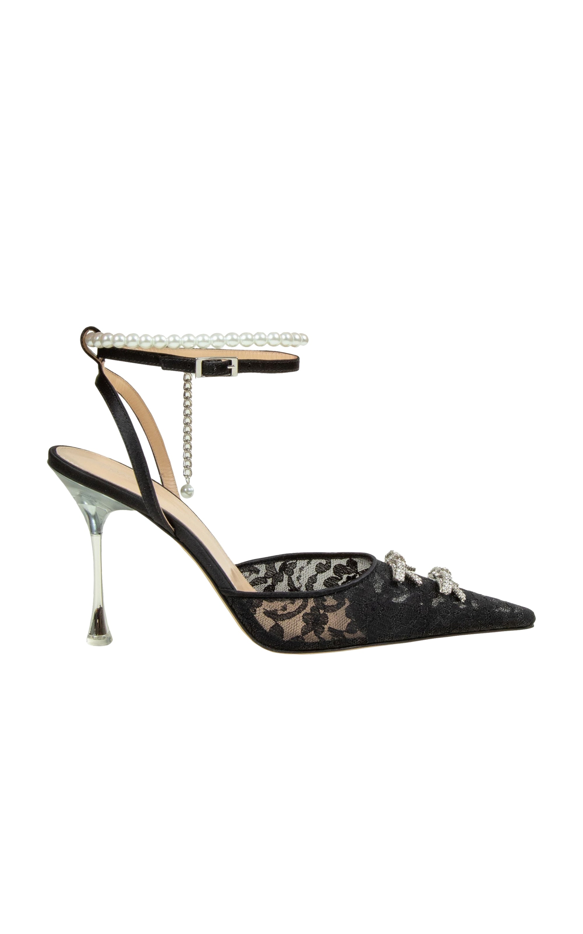 Matilda 100 strappy pumps in mixed silk & pearls - Black