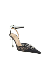 Matilda 100 strappy pumps in mixed silk & pearls - Black