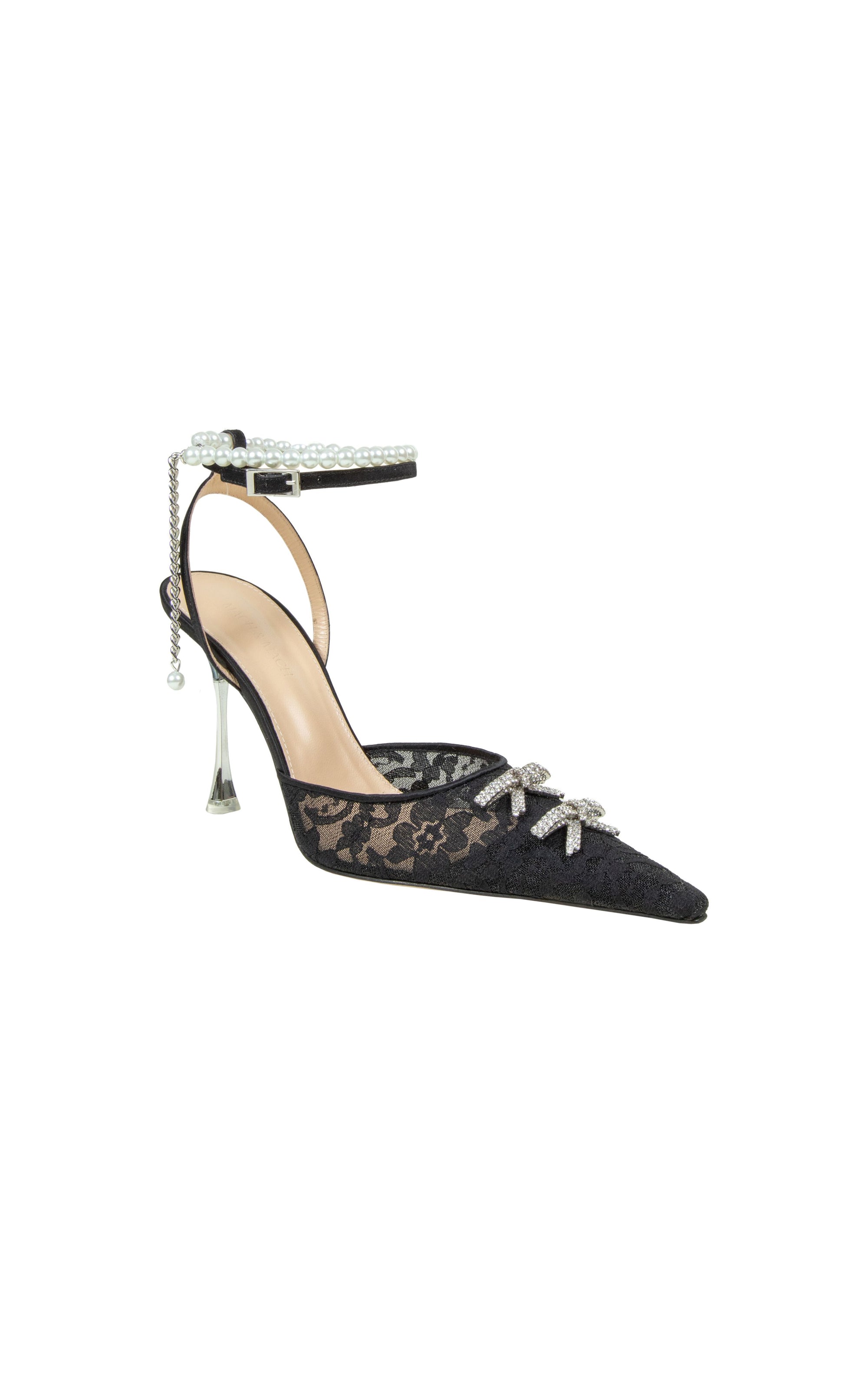 Matilda 100 strappy pumps in mixed silk & pearls - Black