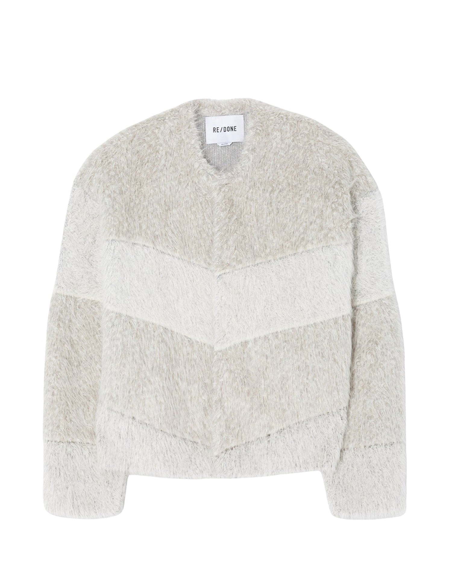 Shag jumper with wool panels - Ecru