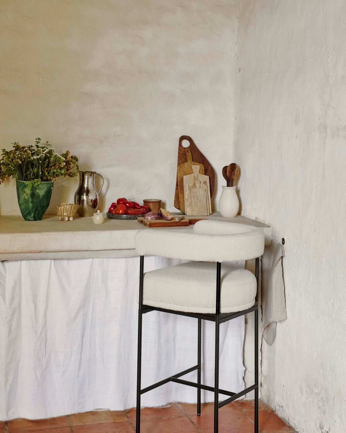 Tabouret de bar Arcade - Blanc Bouclette
