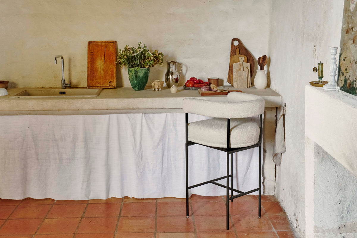 Tabouret de bar Arcade - Blanc Bouclette