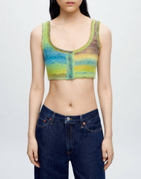 Mohair button cropped top - Green Space Dye